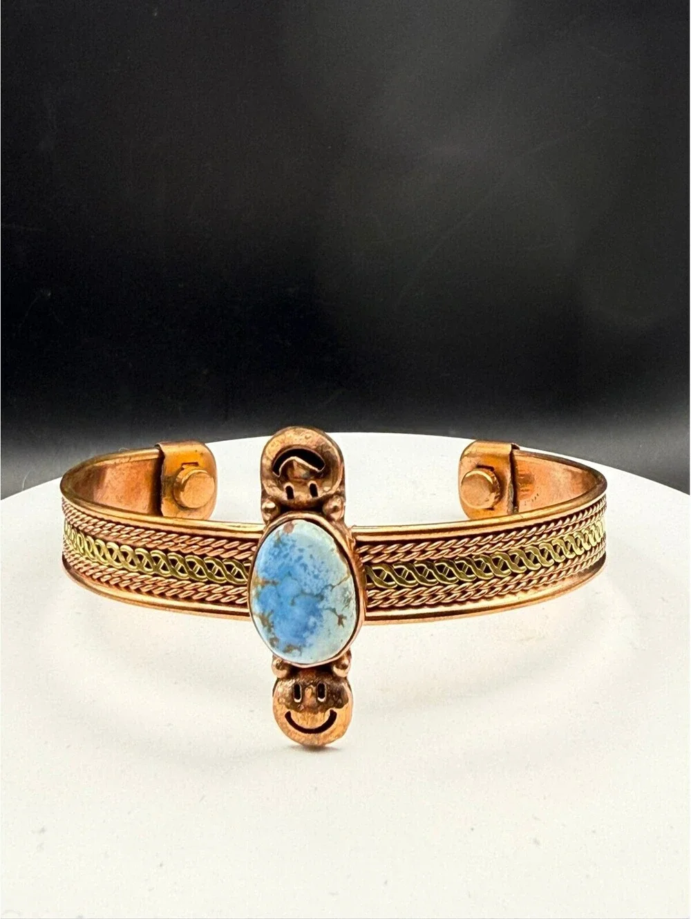 Handcrafted Copper & Golden Hills Turquoise Statement Cuff – Boho Bracelet